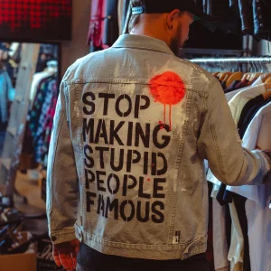 "Stupid People" Hand Painted Denim Jacket